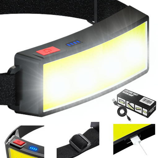 LATARKA CZOŁOWA LED CZOŁÓWKA AKUMULATOROWA MOCNA USB WODOODPORNA LAMPKA NA GŁOWĘ