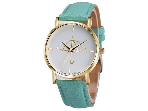 ZŁOTY ZEGAREK PARASOLKA MIĘTOWY PASEK RETRO